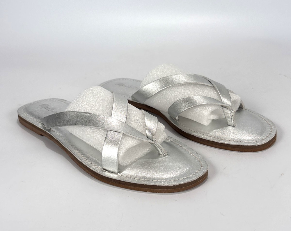 NEW Madewell The Boardwalk (MC720) Silver Leather Strap Thong Sandals Women 9. 5
